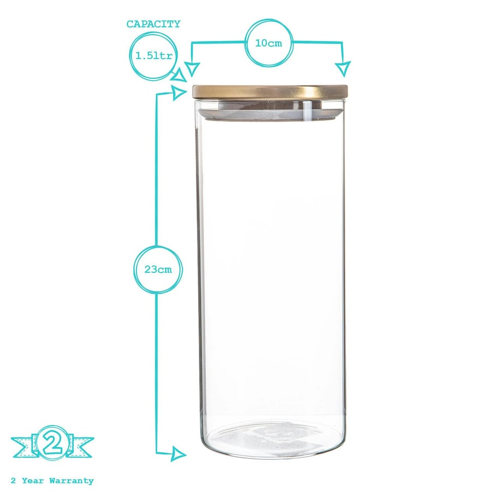 image 1 of Argon Tableware Glass Storage Jars with Metal Lids - 1.5 Litre - Gold - Pack of 3