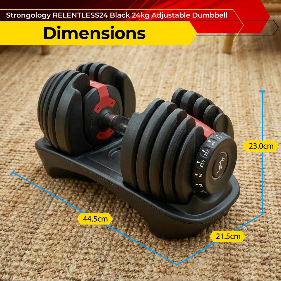 image 1 of Strongology Relentless24 Home Fitness Single Adjustable Smart Dumbbell from 2.5kg up to 24kg Training Weights