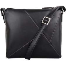 Genuine Soft Leather Crossbody Shoulder Triangle Panel Handbag Black | Black