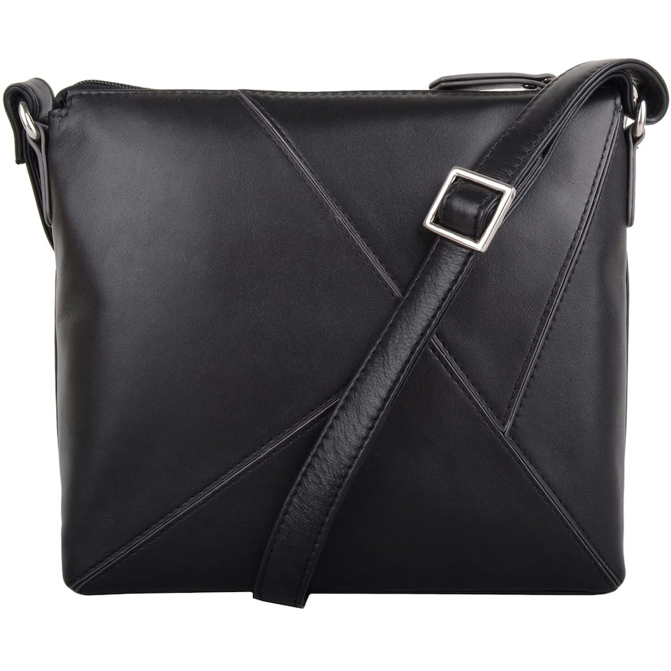 image 1 of Genuine Soft Leather Crossbody Shoulder Triangle Panel Handbag Black | Black