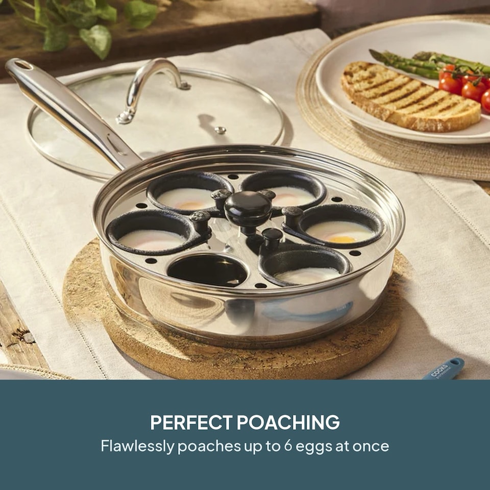 image 1 of Cooks Professional Stainless Steel Egg Poacher Pan with Lid & Spatula - 2, 4 or 6 Cup