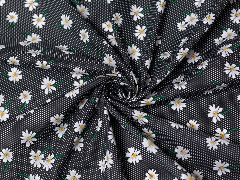 Black Printed Polycotton Fabric for Dressmaking, 112.5cm / 44" Wide - per metre