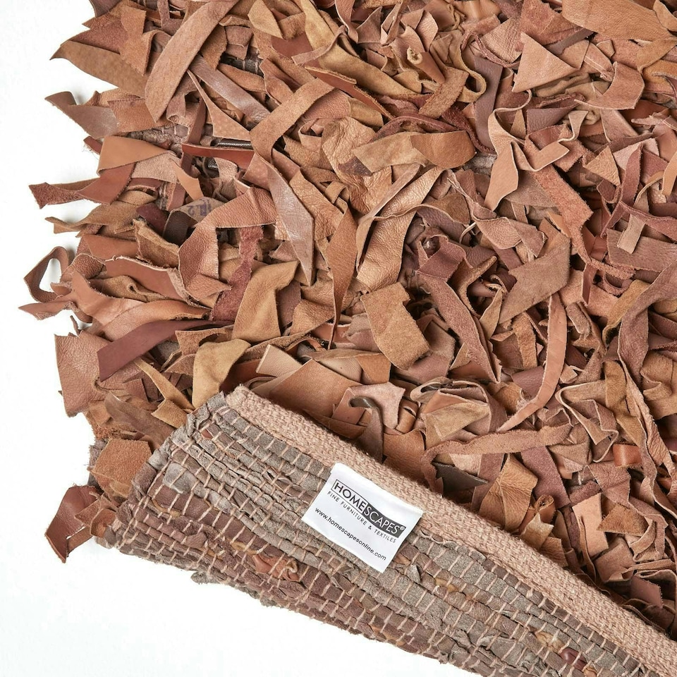 image 1 of Homescapes Dallas Leather Shaggy Rug Brown - 90 x 150 cm | Brown | Brown