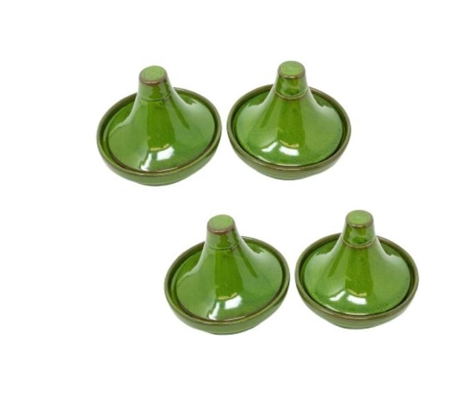 image 1 of Verano Spanish Ceramics Selena Glazed Set of 4 Mini Tagine Dip Dishes - 10cm Dark Green