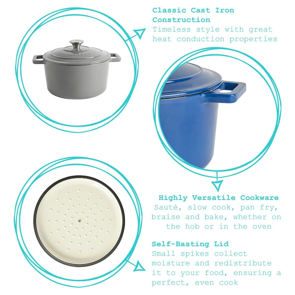 image 1 of Argon Tableware Cast Iron Casserole Dish - Enameled Dutch Oven - Self-Basting Lid - Hob to Oven - 4.5 Litre - Slate Grey | Grey | Slate Grey