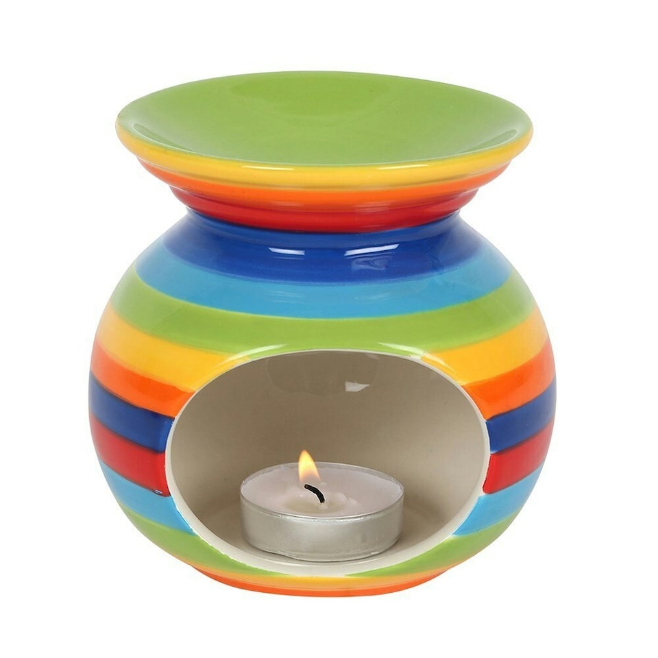 image 1 of Something Different Rainbow Striped Oil Burner - Multicoloured - 10.5cm x 10cm x 10cm