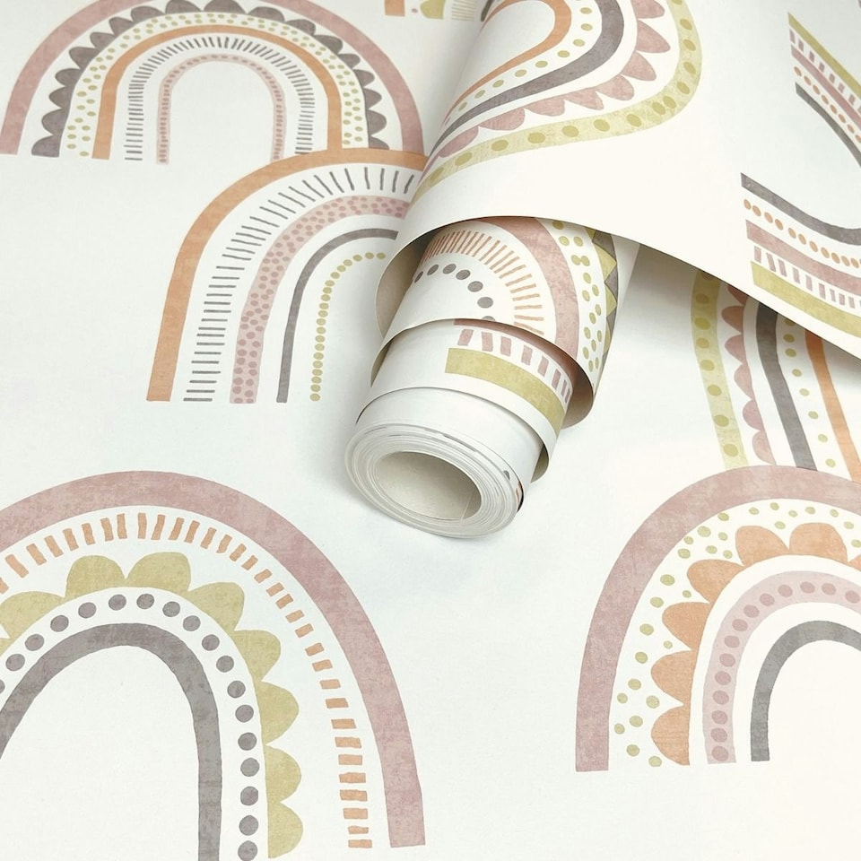 image 1 of Holden Décor Boho Rainbow Wallpaper - Blush/Orange - 10m x 53cm Pink