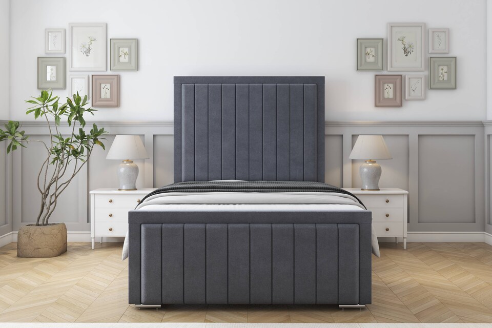 image 1 of Sloomy Richmond Steel Plush Bed Frame With Mattress With 50" Upholstered Headboard 4'6 Double