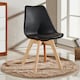 image 2 of Set of 6 Scandinavian Dining Chairs with Leather Cushions Solid Wood Legs Black