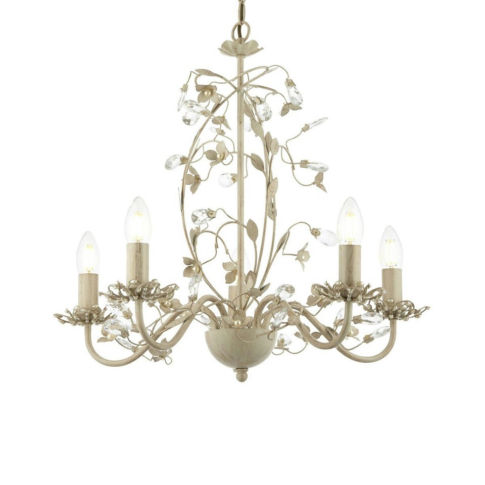 image 1 of Lullaby 5 Light Multi Arm Ceiling Pendant Flower Design Cream With Brushed Gold, Pearl Effect Acrylic, E14