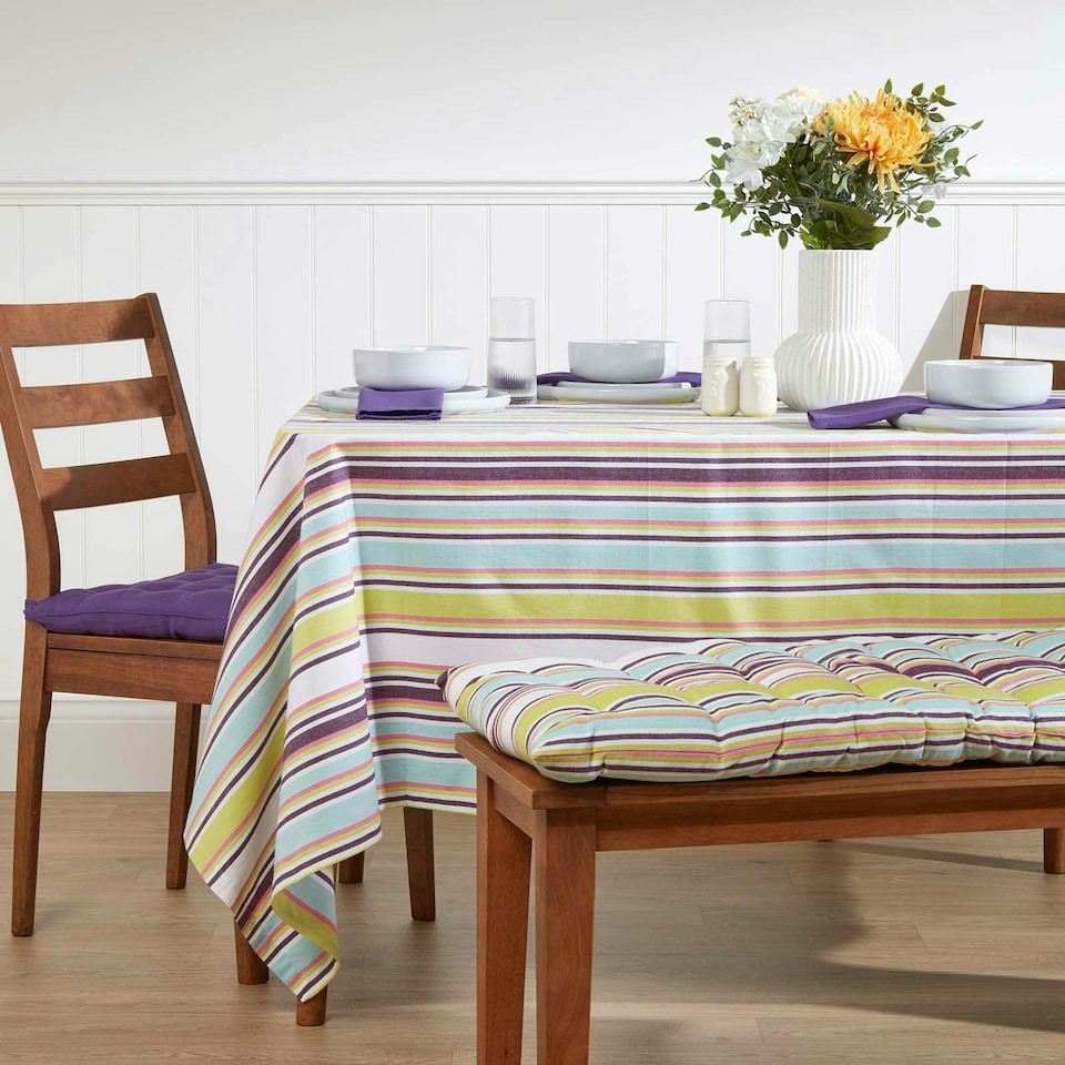 image 1 of Homescapes Garden Bench Cushion Luxury 2 Seater Cotton Stripe Indoor Outdoor Seat Pad | Green | 108 x 42 cm | 1