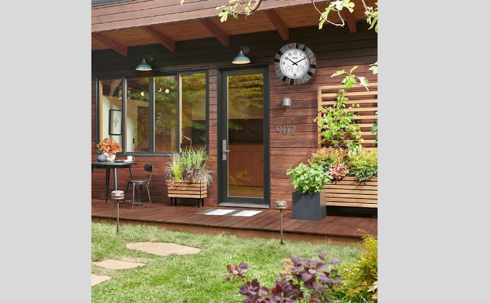 image 1 of 13.5" Faux Slate Waterproof Indoor/Outdoor Wall Clock with Thermometer & Hygrometer