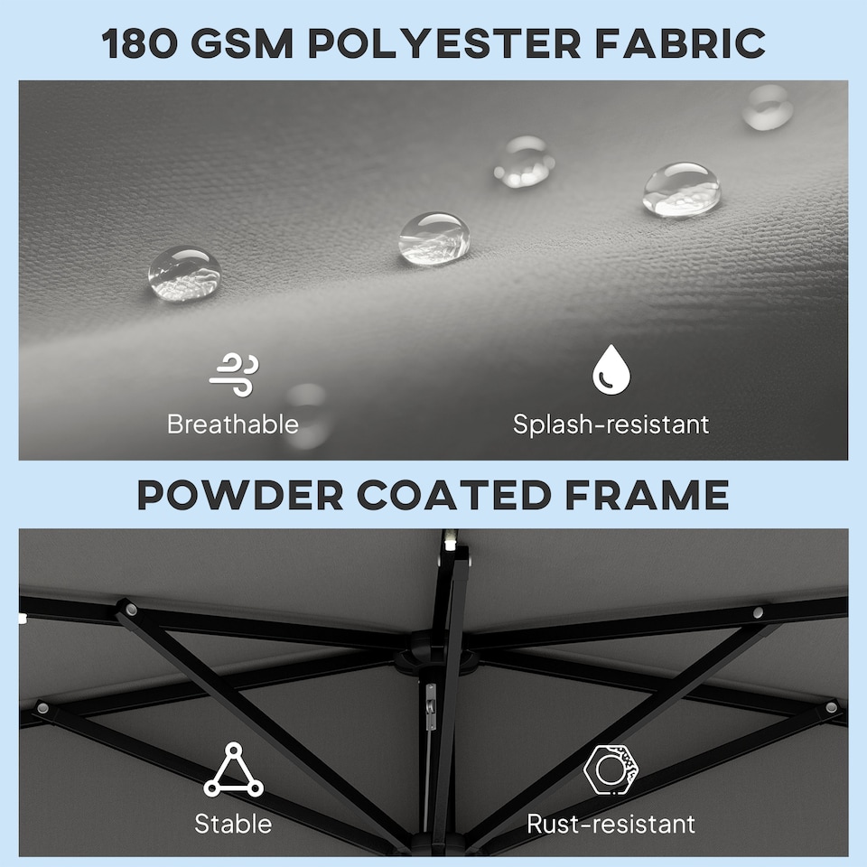 image 1 of Outsunny 2.6 m Half Parasol with Solar Lights, UPF50+ Semi Round Umbrella | Grey | Dark Grey | 265 x 135 x 239 cm