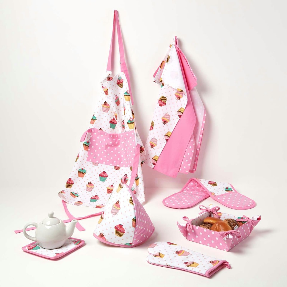 image 1 of Homescapes Pink Cupcake Cotton Apron