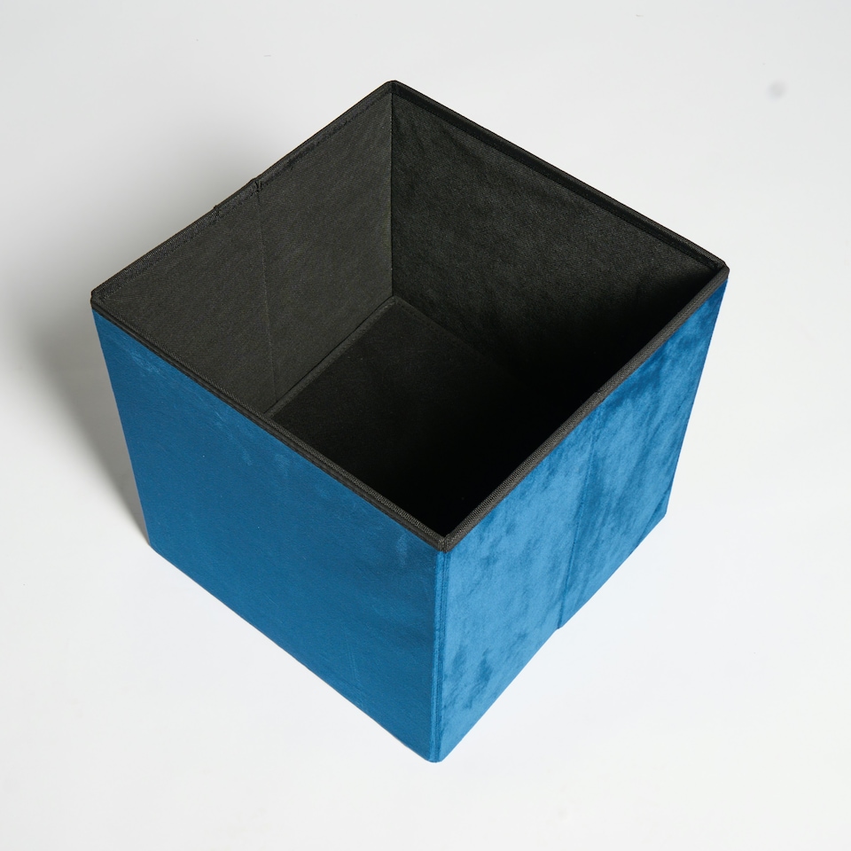 image 1 of OHS Matte Velvet Soft Foldable Cube Footstool Seat Storage Organiser Ottoman Blue | Teal