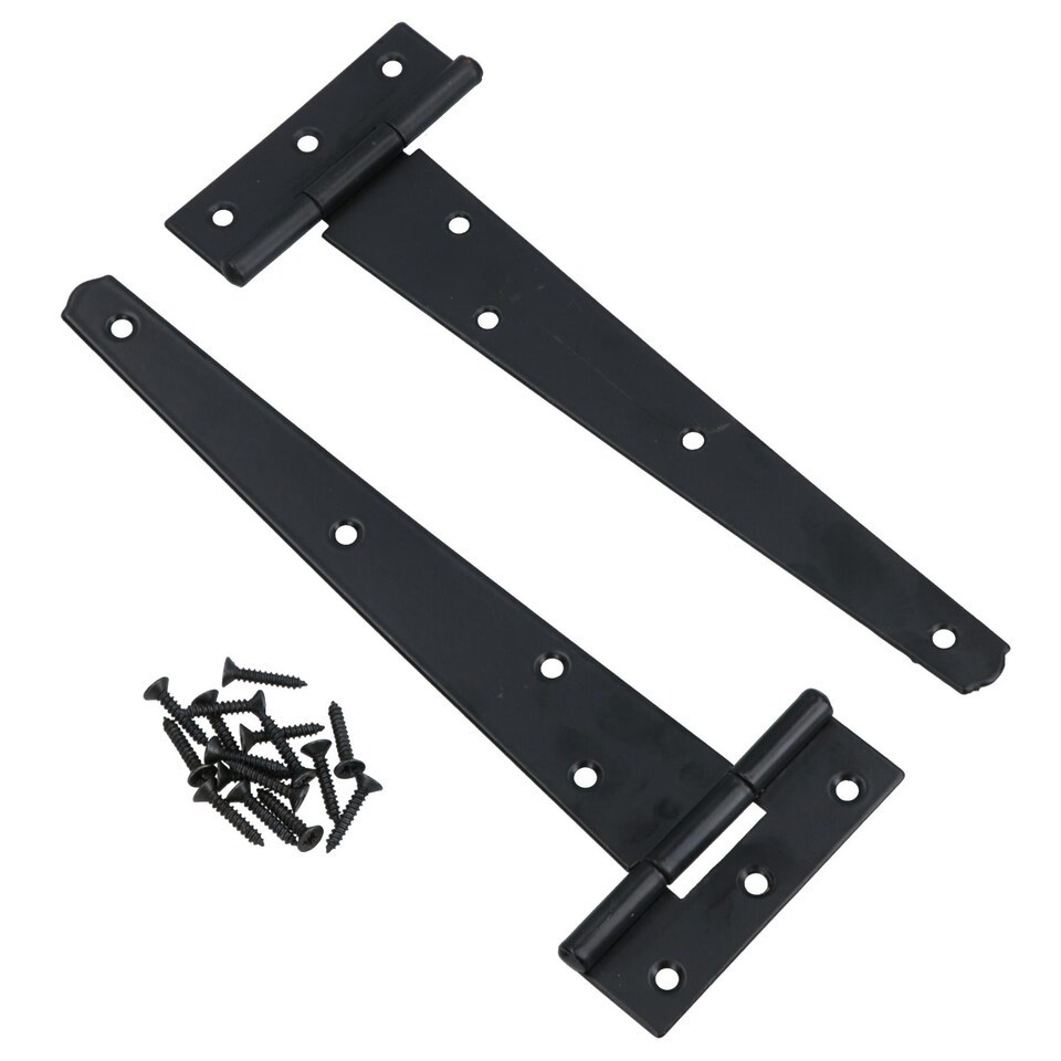 image 1 of 8in / 204mm Heavy Duty T Tee Hinges For Shed + Garden Gates Black Finish 6pc
