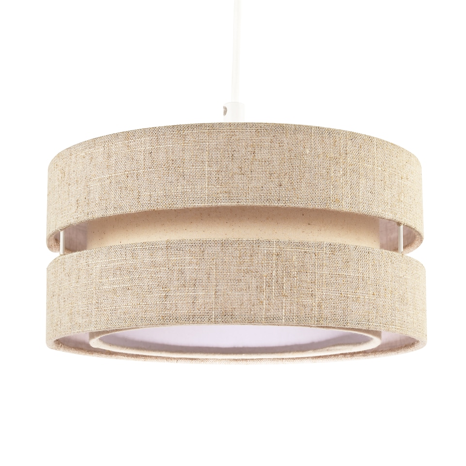image 1 of Modern Natural Textured Oatmeal Linen Triple Tier Pendant Light Shade