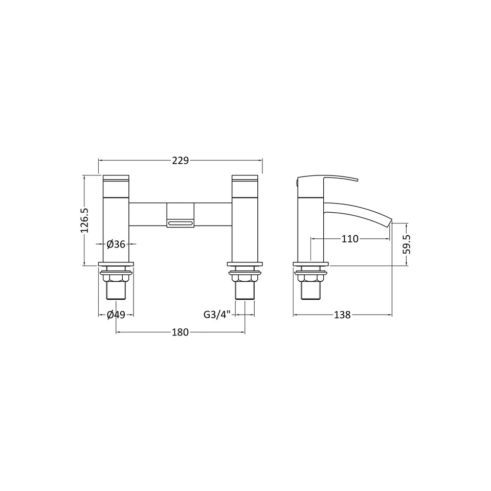 image 1 of Luxury Square Deck Mounted Bath Filler Tap Chrome