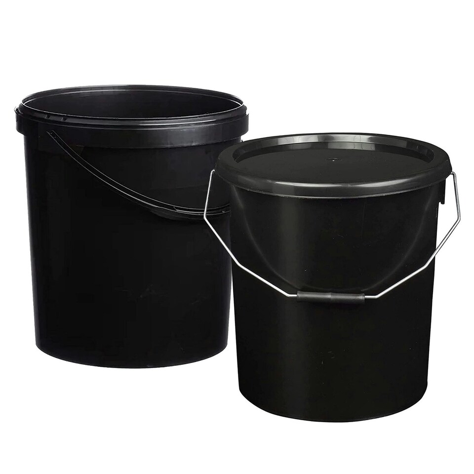 image 1 of 1 x 10 Litre Strong Black Plastic Hard Wearing Plastic Buckets Complete With Tamper Evident Lid & Handle