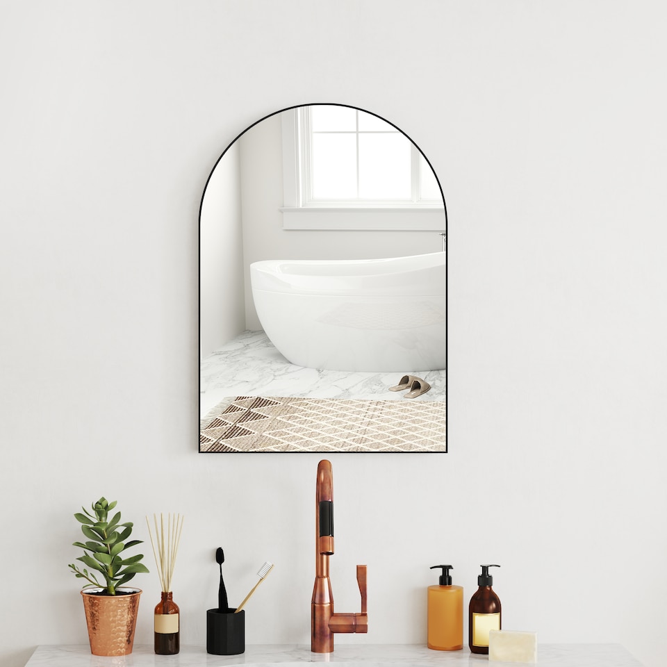 image 1 of HOMCOM Arch Bathroom Mirror, Wall Mirror with Steel Frame, 50 x 70cm, Black
