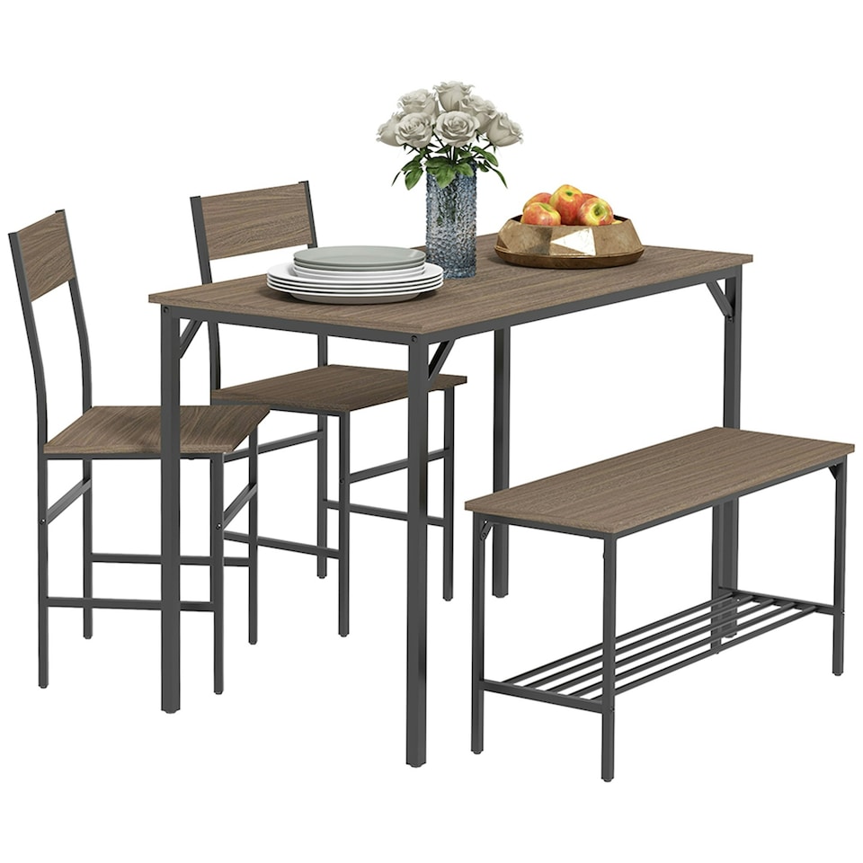 image 1 of HOMCOM Dining Table and Chairs Set of 4 with 2 Chairs Bench for Kitchen Grey
