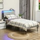 image 2 of HOMCOM LED Single Bed Frame with Charging Station, 90 x 190cm, Cement Grey