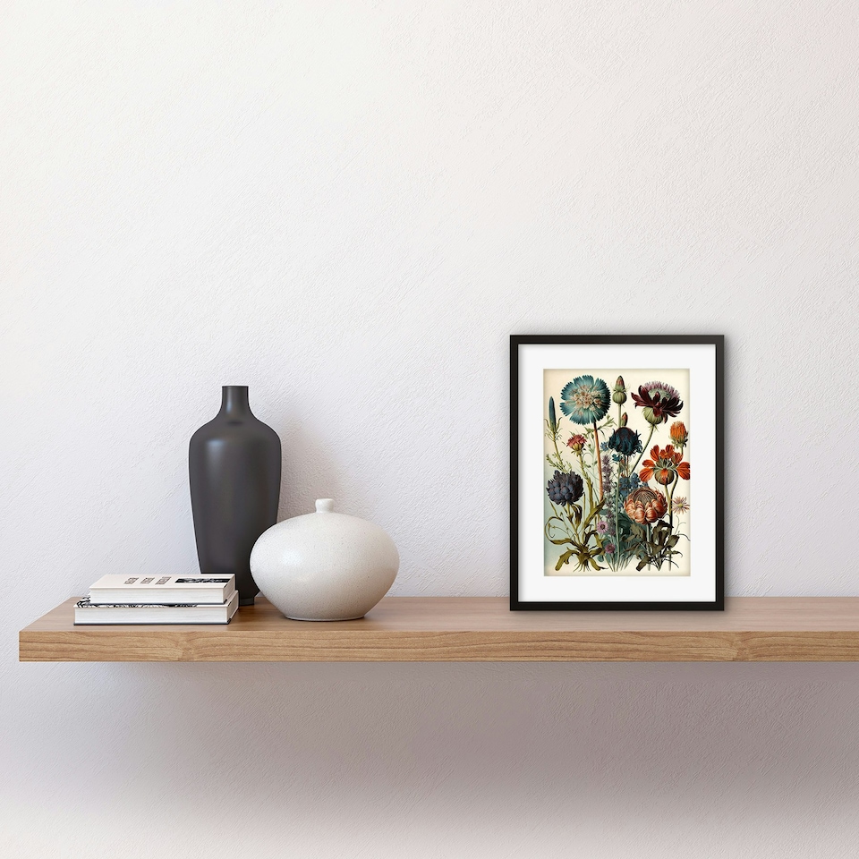image 1 of Vintage Botanical Ernst Haeckel Plant Study 9x7" Black Framed Wall Art Print
