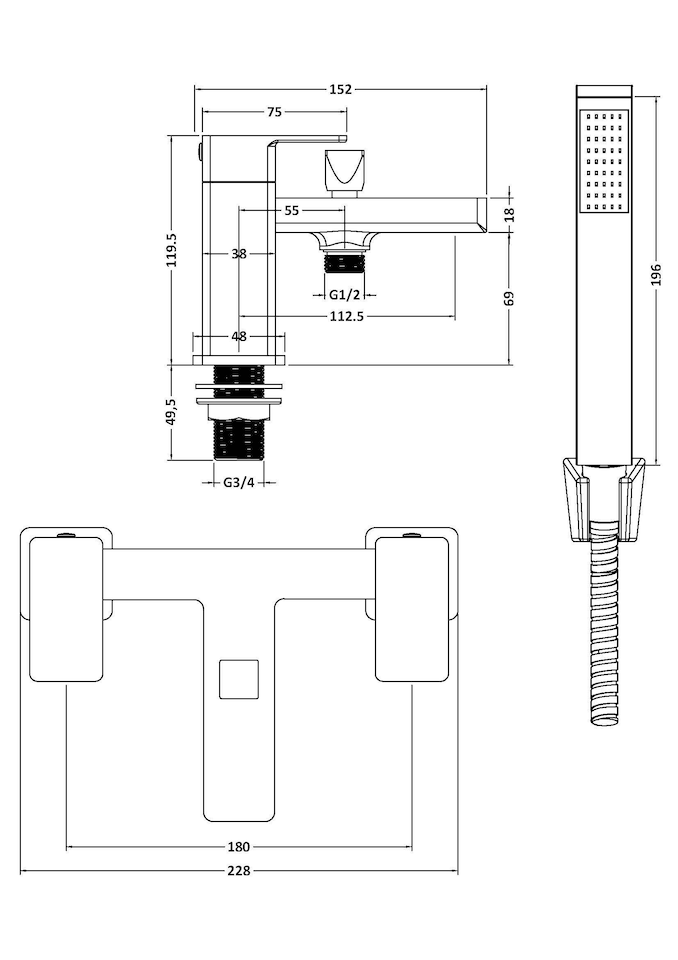 image 1 of Balterley Square Bath Shower Mixer Tap with Shower Kit, Dual Levers | Copper | Brushed Brass | 1