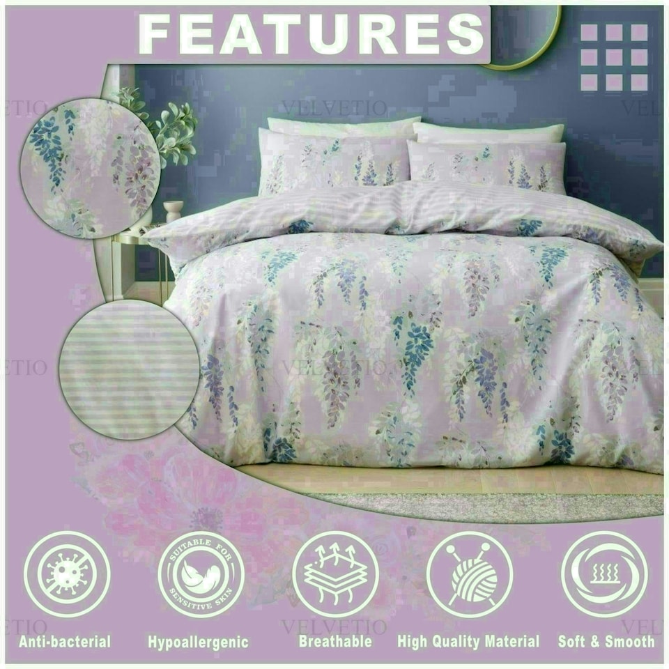 image 1 of Ophelia Floral Printed Duvet Cover Set Reversible Polycotton Beddings Multi | King