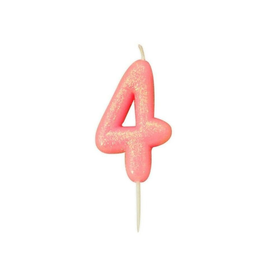 Anniversary House Glitter 4th Birthday Pick Candle - Pink - One Size