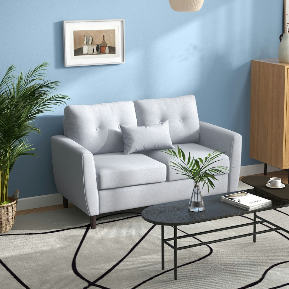 image 1 of HOMCOM Modern Chic Loveseat with Armrest Spring Padding, Light Grey