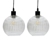 First Choice Lighting Set of 2 Betchley Clear Ribbed Glass Globe Easy Fit Pendant Shades Clear