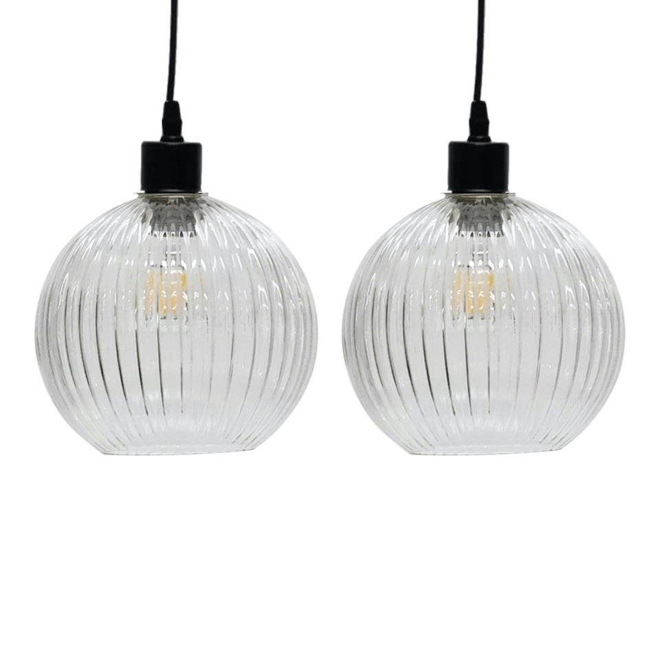 image 1 of First Choice Lighting Set of 2 Betchley Clear Ribbed Glass Globe Easy Fit Pendant Shades Clear
