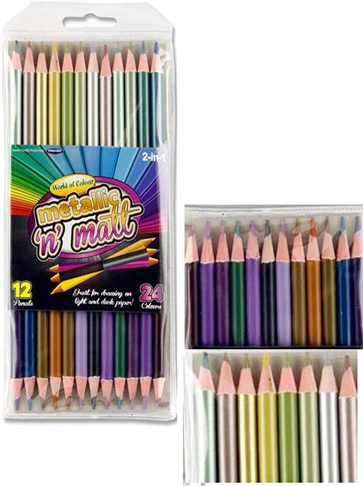 image 1 of Pack of 12 Metallic and Matt Double Headed Colour Pencils by World of Colour