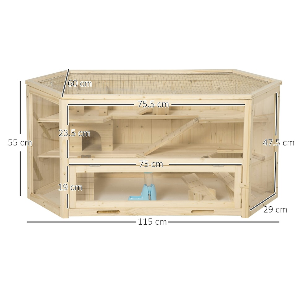 image 1 of PawHut 3 Tier Wooden Hamster Cage Gerbil Play Centre w/ Sliding Tray Ramps