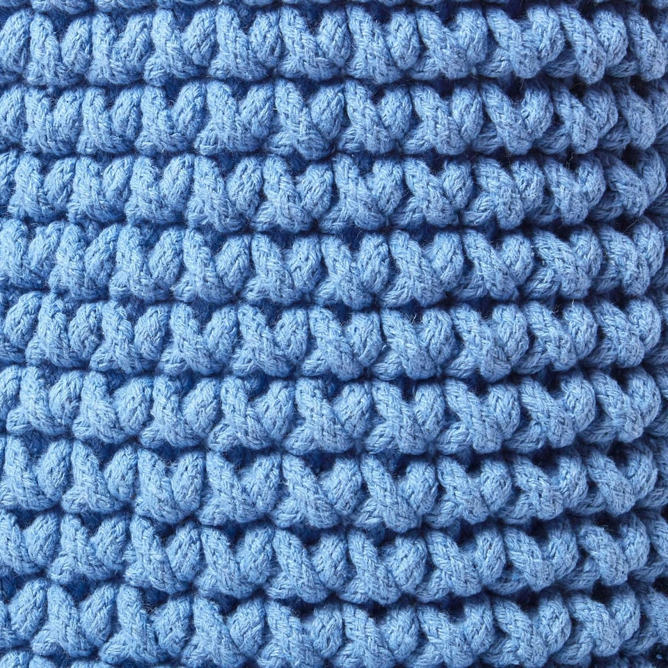 image 1 of Homescapes Blue Cotton Knitted Round Storage Basket - 42 x 37cm | Blue | L