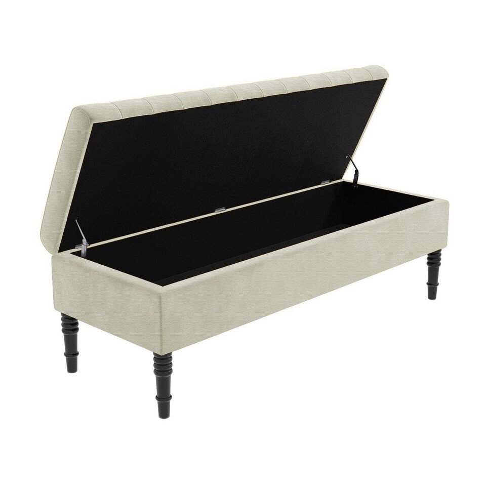 image 1 of Safar 180cm Ottoman Storage Bench - Naples Shoe Bench - Cream Lined Upholstery Storage Footstool