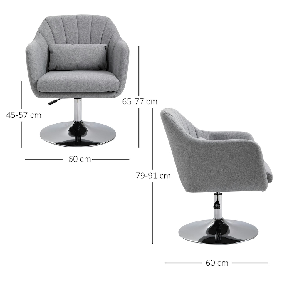 image 1 of HOMCOM Stylish Retro Linen Swivel Tub Chair Steel Frame Cushion Seat Light Grey