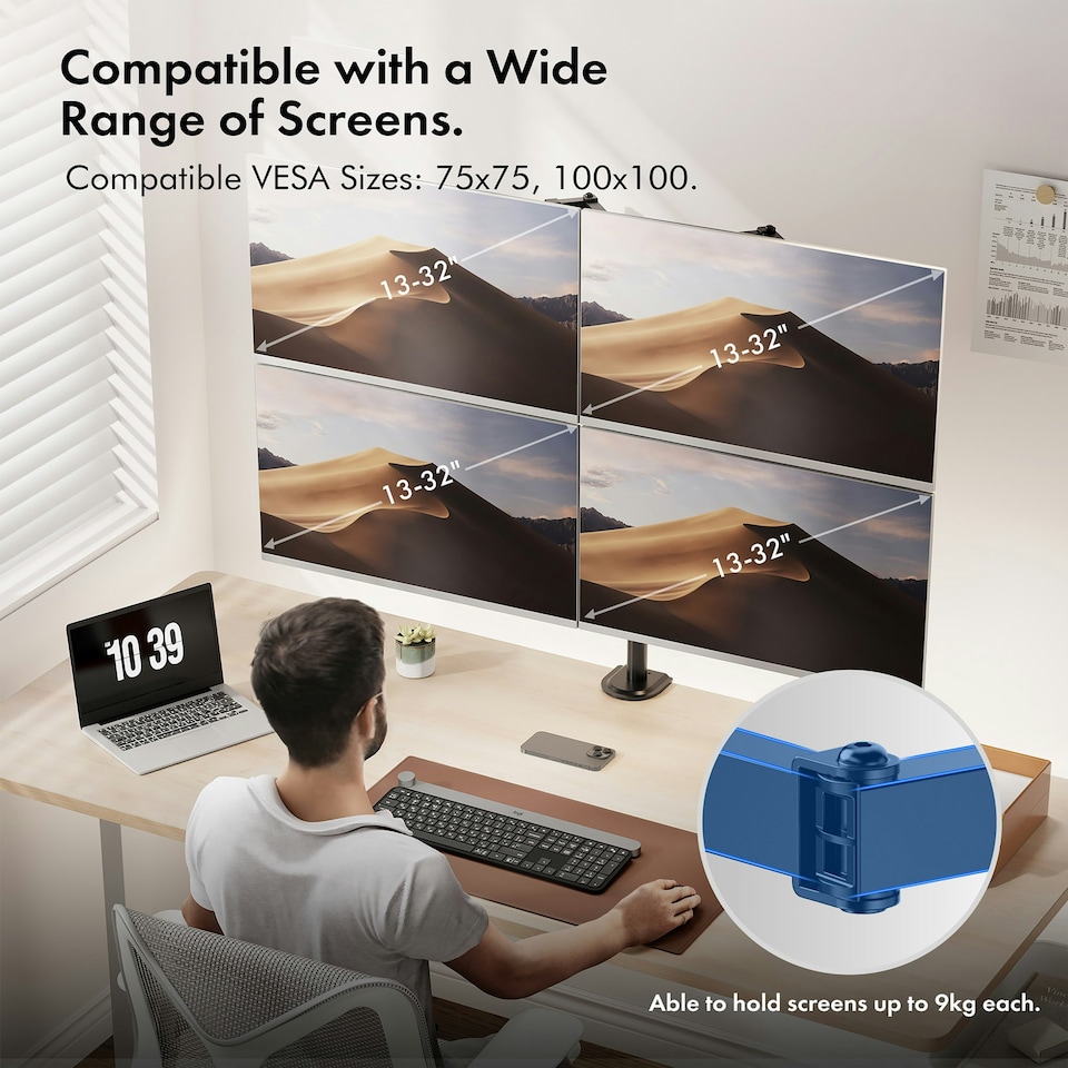 image 1 of VonHaus Adjustable Quad Monitor Stand for 13-32" Screens