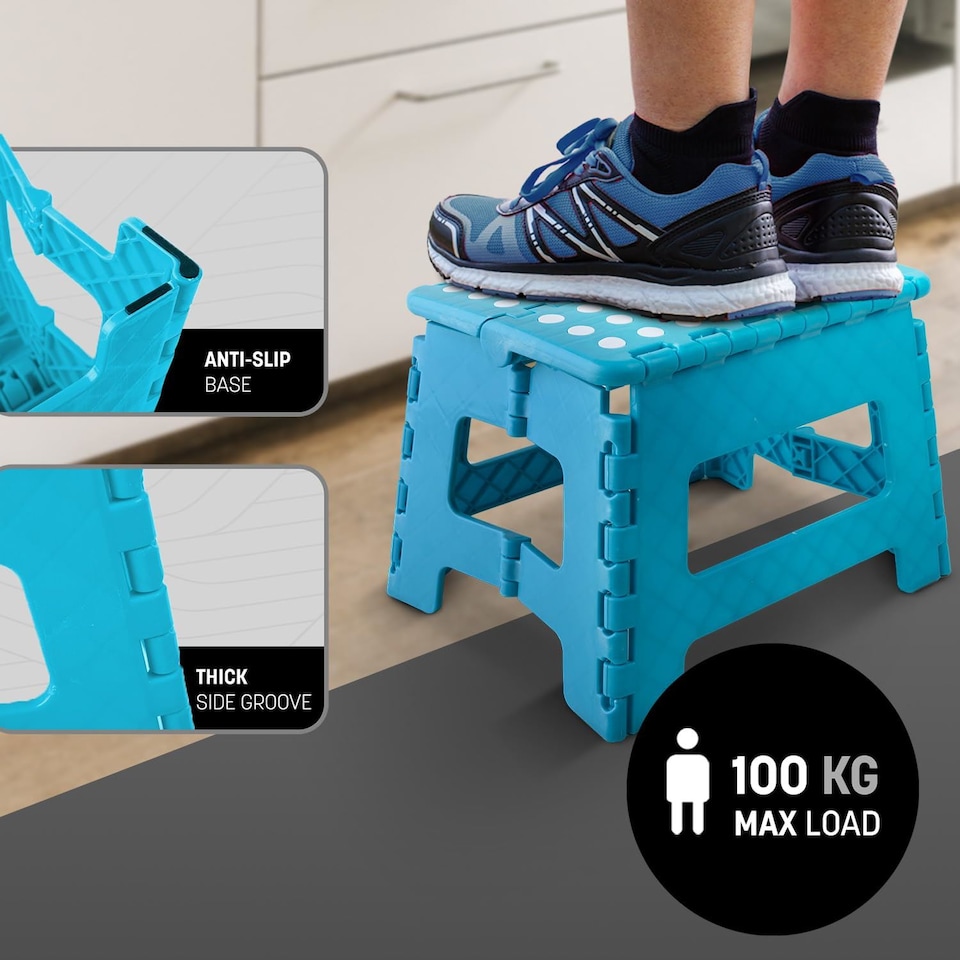 image 1 of Keplin Heavy Duty Folding Step Stool Non-Slip Plastic with Carry Handle, 9 Inch