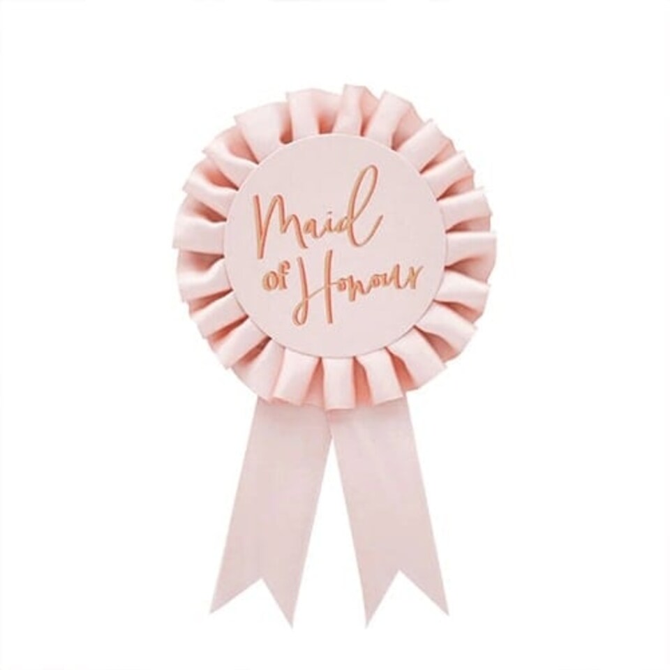 image 1 of Rose Gold Maid Of Honour Rosette Hen Party Badge 20cm