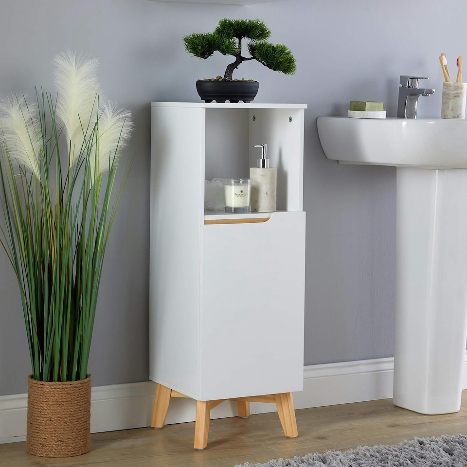 image 1 of Bathroom Floor Cabinet White 3 Storage Shelves Vanity Organiser Furniture