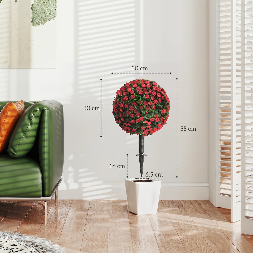image 1 of HOMCOM Artificial Rose Topiary, UV Resistant, 2-Pack, 55 cm