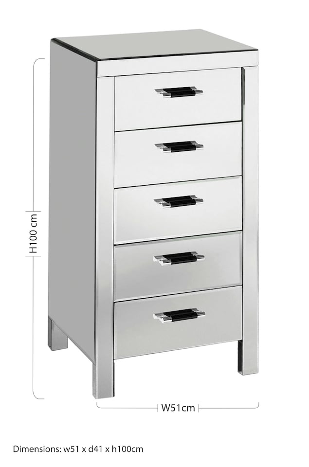 image 1 of Interiors by Premier 5 Drawers Mirrored Chest, Modern chest of drawers, Spacious Storage Chest For Living Room, Drawer Chest | Silver