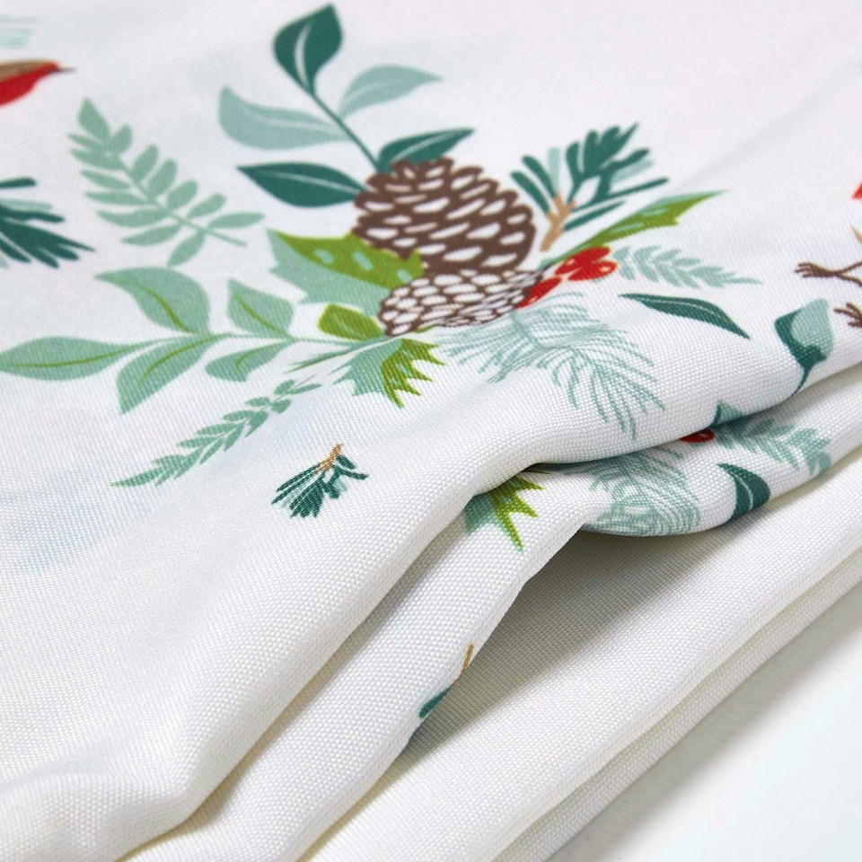 image 1 of Homescapes Robin Christmas Tablecloth - 132 x 229 cm | White | 132 x 229 cm