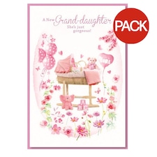 Simon Elvin Grand Daughter Cradle Congratulations Greetings Card (Pack of 6) - White/Pink - One Size