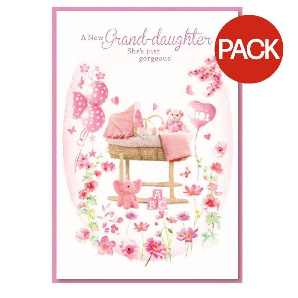 Simon Elvin Grand Daughter Cradle Congratulations Greetings Card (Pack of 6) - White/Pink - One Size