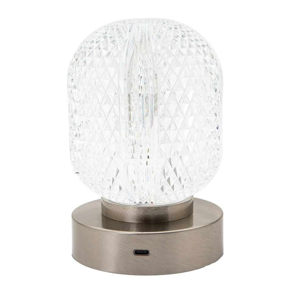 image 1 of Modern Nickel Rechargeable Touch Dimmable Table Lamp with Glass Shade