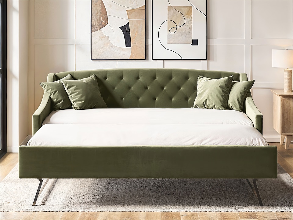 image 1 of Flair Aurora Daybed with Trundle Khaki Green Velvet