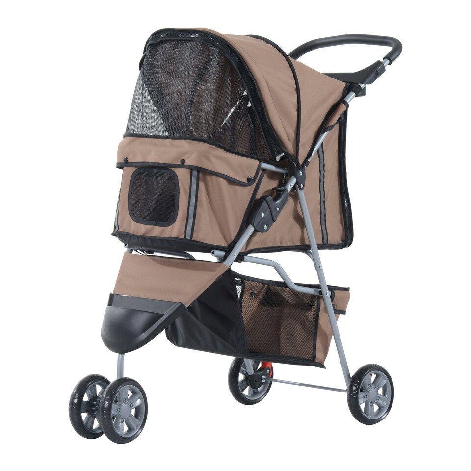 image 1 of PawHut Pet Stroller Pushchair Carrier for Cat Puppy with 3 Wheels Brown